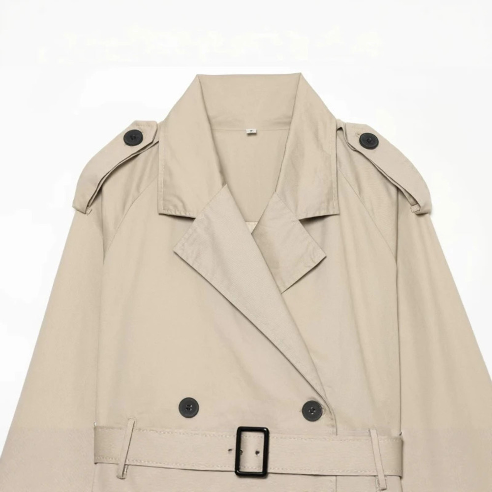 ZARA Fashionable Casual Solid Color Notch Lapel Belted Short Trench Coat